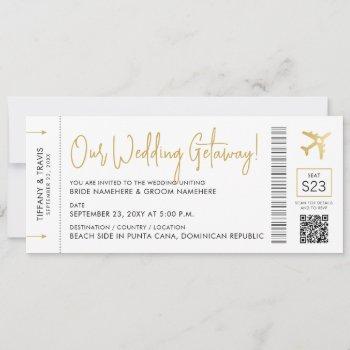 boarding pass with qr code destination wedding  invitation