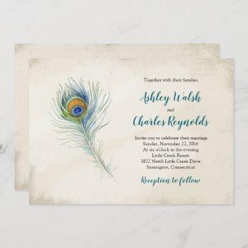 Small Bohemian Peacock Feather Vintage Teal Wedding Front View