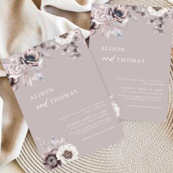 boho beige & dusty mauve floral wedding invitation