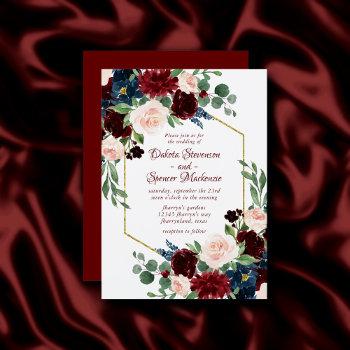 boho bloom | elegant burgundy floral gold frame invitation