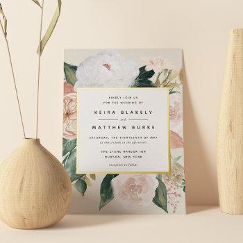 boho blooms modern floral wedding foil invitation