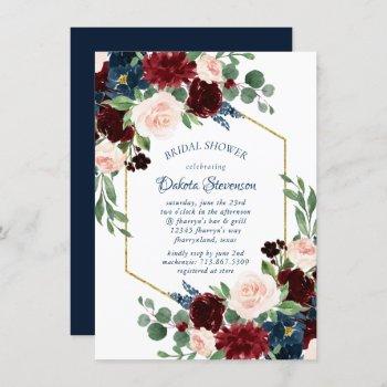 boho blooms | rustic navy blue and burgundy shower invitation