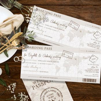 boho boarding pass destination wedding invitation