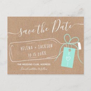 Small Boho Bottle Message Kraft Script Save The Date Announcement Post Front View