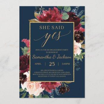 Small Boho Burgundy Blush Navy Floral Engagement Front View