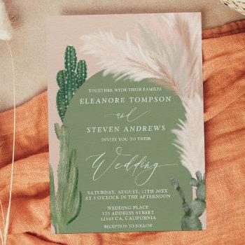 Small Boho Cactus Pampas Arch Green Earth Tone Wedding Front View