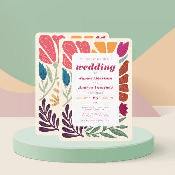 boho chic retro colorful floral wedding  invitation