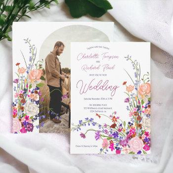 Small Boho Chic Wildflowers Script Photo Wedding Front View