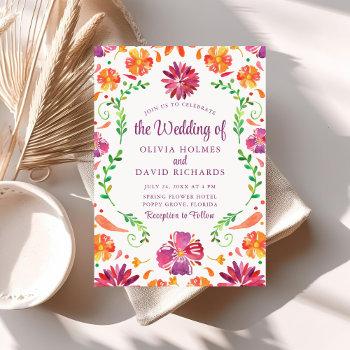 Small Boho Colorful Mexican Floral Fiesta Wedding Invite Front View