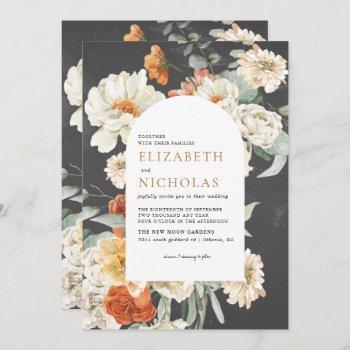 boho dark floral greenery botanical wedding invitation