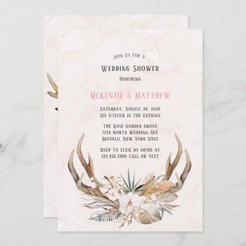 boho deer antlers and florals wedding shower invitation
