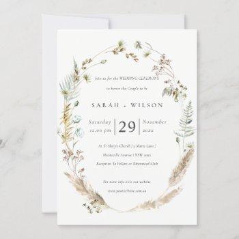 Small Boho Dry Palm Pampas Grass Floral Wedding Invite Front View