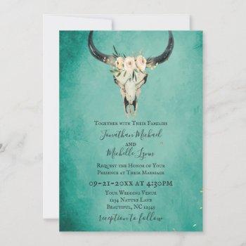 Small Boho Floral Cow Skull On Turquoise Wedding Front View