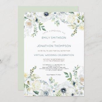 boho florals eucalyptus leaves virtual wedding invitation