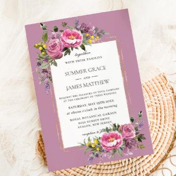 boho magenta pink mauve purple greenery wedding invitation