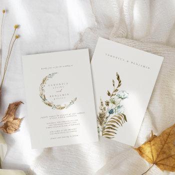boho minimalist muted blue & dried grass wedding invitation