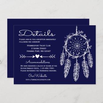 boho navy blue details dreamcatcher tribal wedding invitation