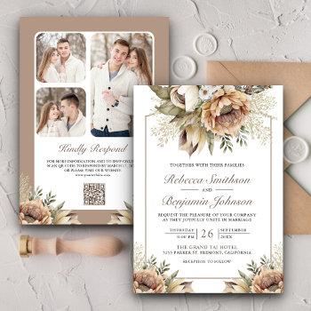 Small Boho Neutral Earthy Floral Taupe Qr Code Wedding Front View