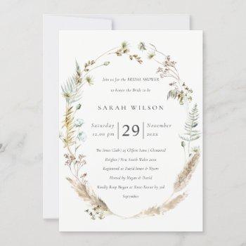 Small Boho Palm Pampas Grass Floral Baby Shower Invite Front View
