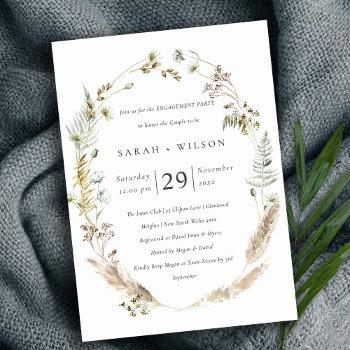 Small Boho Palm Pampas Grass Floral Engagement Invite Front View