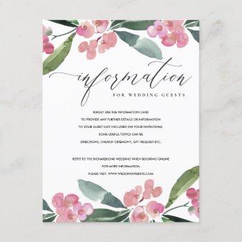 Small Boho Pink Christ Thorn Bloom Wedding Information Enclosure Card Front View