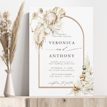 boho protea pampas grass floral arch wedding invitation