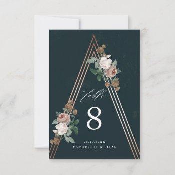 Small Boho Pyramid Floral Wedding Table Number Card Front View
