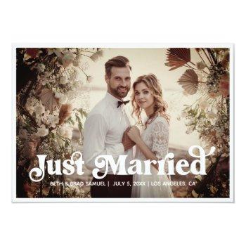 Small Boho Retro Just Married 3 Photo Announcement Front View
