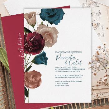 Small Boho Rose Gold, Teal, Burgundy Wedding Foil Front View