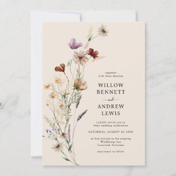 boho rustic flowers wedding invitation