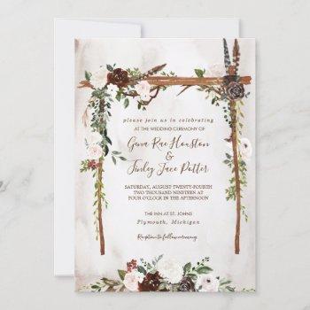 boho rustic wood & floral arch canopy wedding invitation