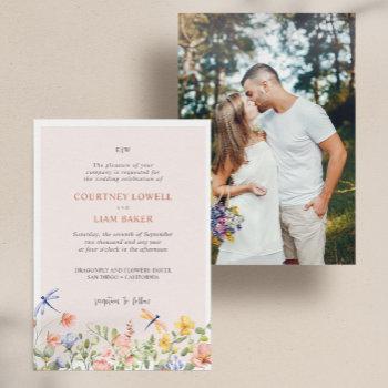Small Boho Soft Flowers And Dragonflies Photo Wedding Front View