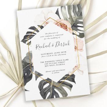 boho tropical floral with geometric frame wedding invitation