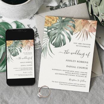 boho tropical oasis leaves wedding invitation
