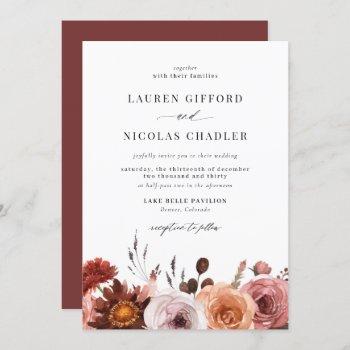 boho watercolor autumn flower garland fall wedding invitation