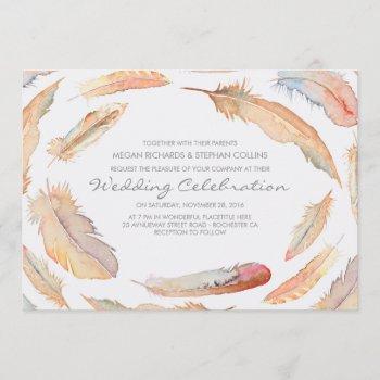 boho watercolor feathers tribal and wild wedding invitation