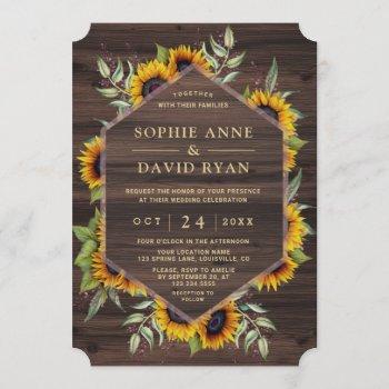 boho watercolour sunflowers wood barn wedding invitation