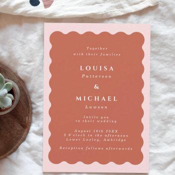 boho wavy border terracotta & blush wedding invitation