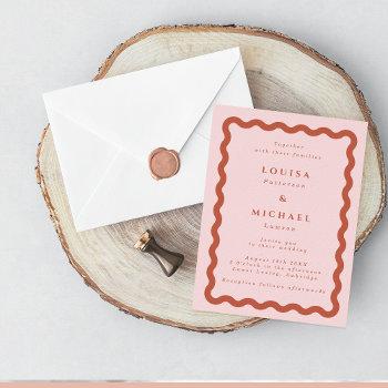 boho wavy frame blush & terracotta wedding  invitation