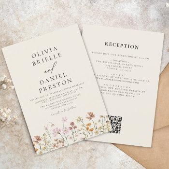 Small Boho Wildflower Beige All In One Qr Code Wedding Front View