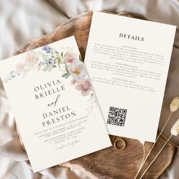 Small Boho Wildflower Beige All In One Qr Code Wedding Front View