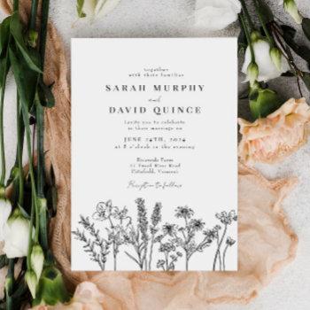 boho wildflower black & white elegant wedding invitation