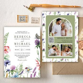 Small Boho Wildflower Photo Collage Qr Code Wedding Front View