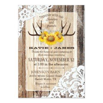 Small Boho Wood Sunflower Antlers Lace Rustic Wedding Front View