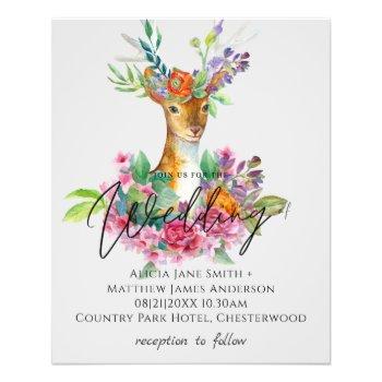 Small Boho Woodland Deer Floral Budget Wedding Invites Flyer Front View