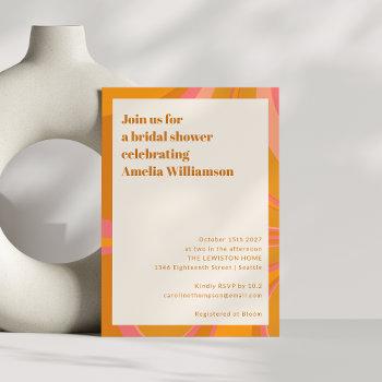 boho yellow orange pink marble bridal shower invitation
