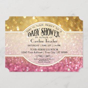 bokeh baby movie premier ticket style pink sparkle invitation