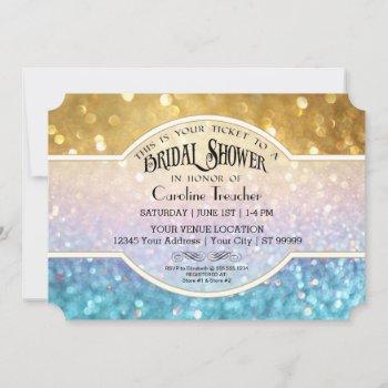 Small Bokeh Movie Premier Ticket Style Gold Blue Sparkle Front View