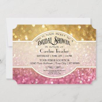 Small Bokeh Movie Premier Ticket Style Gold Pink Sparkle Front View