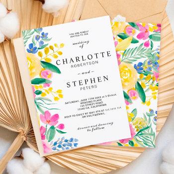 bold bright country floral watercolor wedding invitation